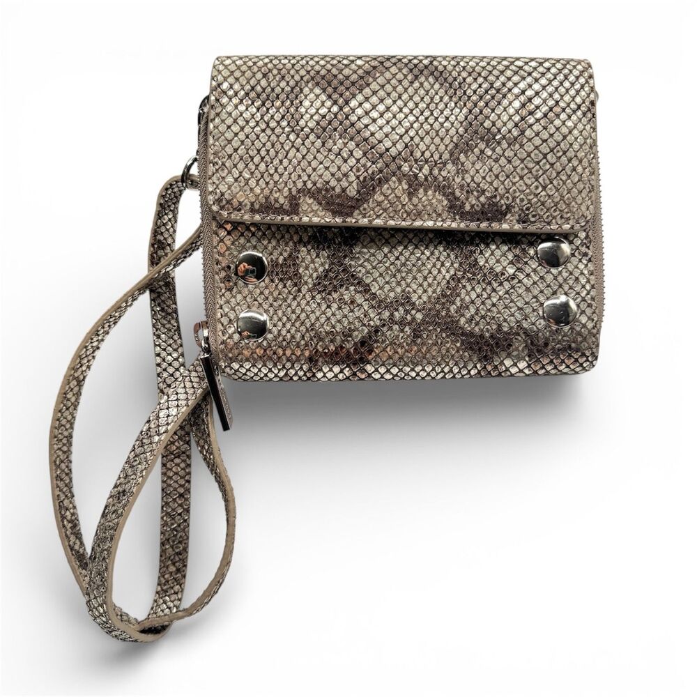 Hammitt Lucas Metallic Snakeskin Wallet Crossbody Clutch Silver - Picture 14 of 16
